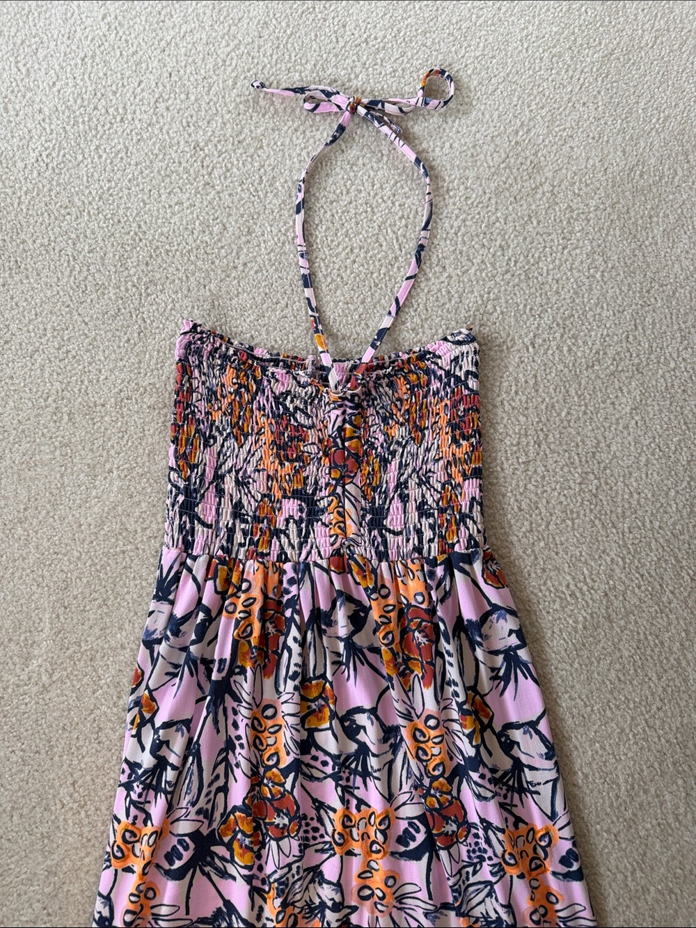 Maaji Pink Floral Midi Dress with Orange and Navy Accents